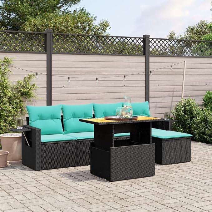 vidaXL Patio Sofa Set with Cushions 6 Piece, Outdoor Sectional Sofa Couch, Patio Conversation Set for Garden Backyard, Black Poly Rattan