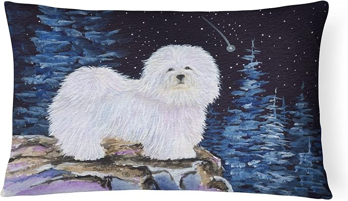 Caroline's Treasures SS8437PW1216 Starry Night Coton de Tulear Canvas Fabric Decorative Pillow Machine Washable, Indoor Outdoor Decorative Pillow for Couch, Bed or Patio, 12HX16W