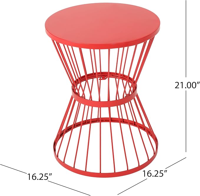 Small Patio Side Table, Metal Outdoor End Table, Round Accent Table for Balcony Garden Porch, with Modern Wire Frame, Lightweight for Outdoor Indoor Use, Red (Red)