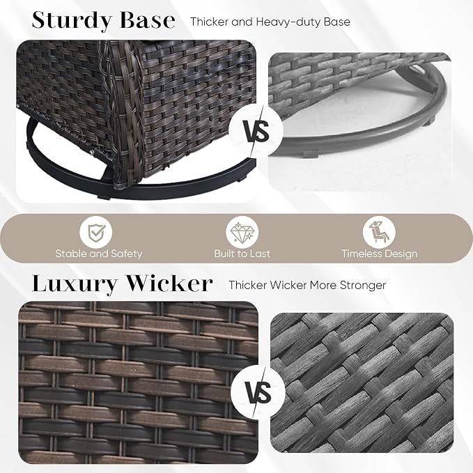 HUMMUH Outdoor Swivel Rocker Wicker Patio Chairs Set of 2, Rattan Rocking Chair Furniture Set (Grey,Beige)