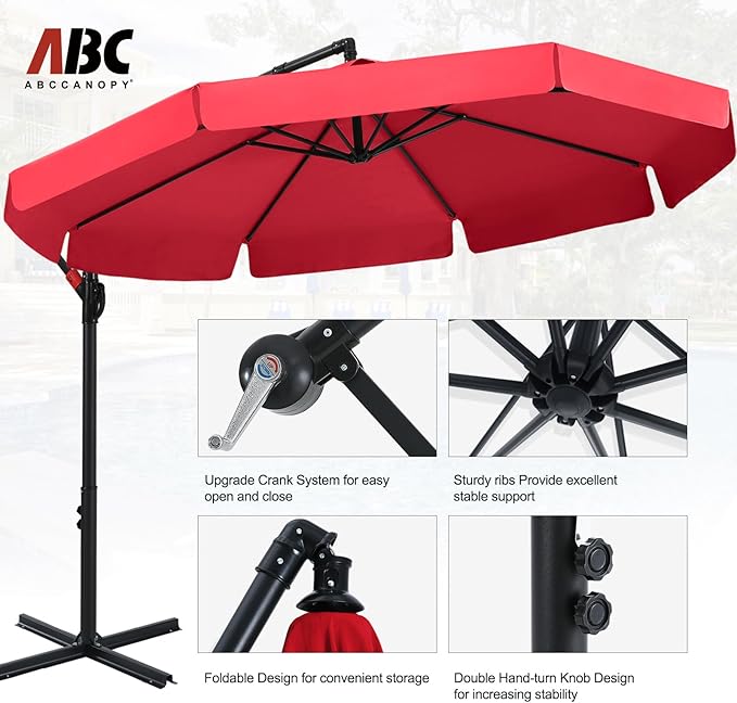 ABCCANOPY Premium Cantilever Patio Umbrellas 9FT (Red)
