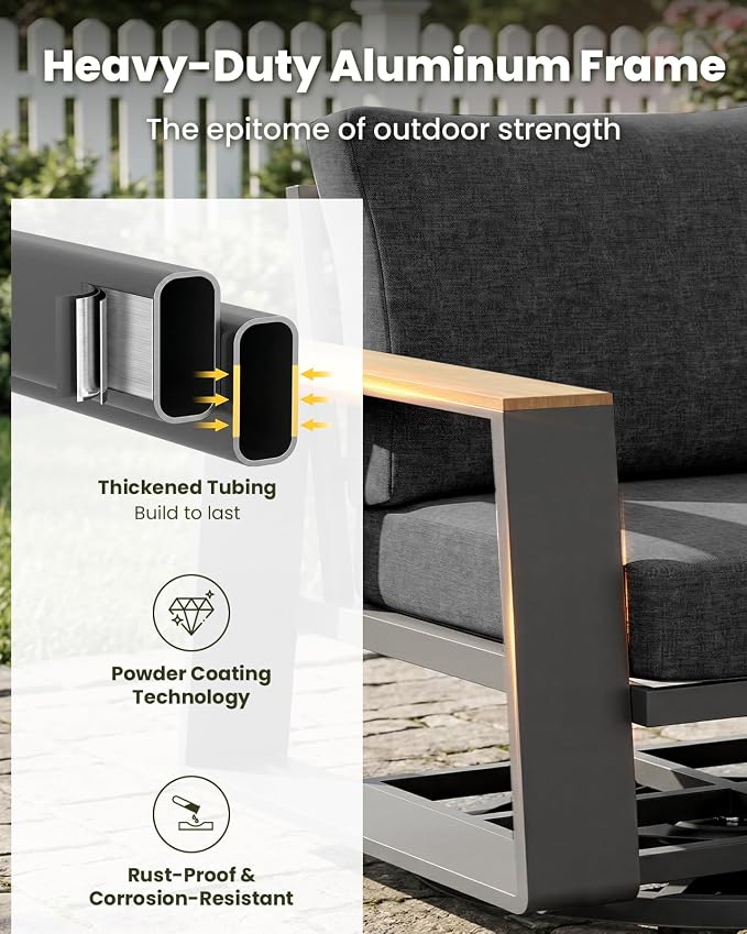 Outdoor Swivel Patio Chairs Set of 3, Aluminum Large 3-Piece Outdoor Patio Conversation Furntiure Set With Side Table, Luxury Wider Seat & High Back Bistro Table and Chairs Set of 3, Graphite