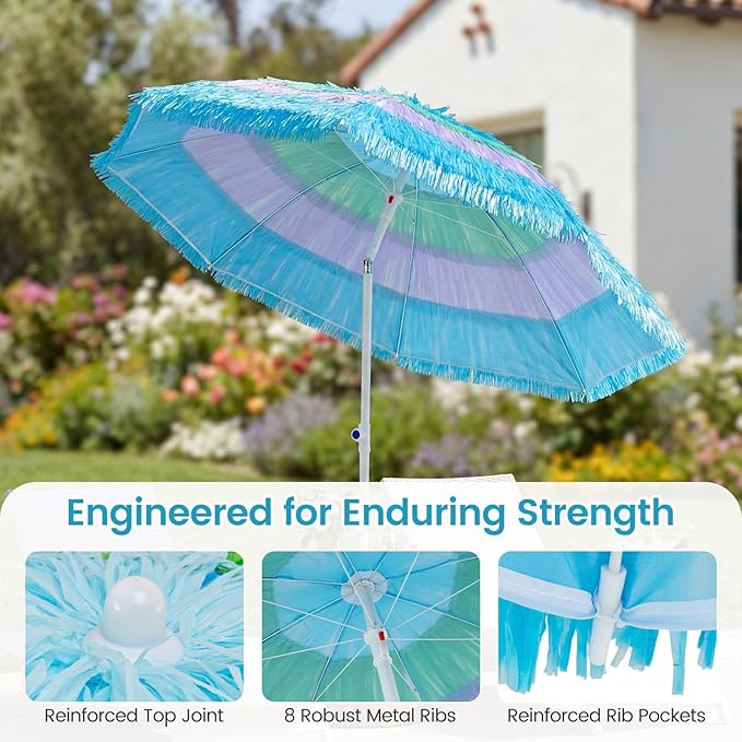 Tangkula 6FT Tiki Patio Umbrella, Hawaiian Style Thatched Market Table Umbrella with Carrying Bag, Tilt Design, 8 Ribs, Tropical Outdoor Umbrella for Beach Patio Garden Pool Backyard
