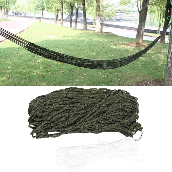 VGEBY Outdoor Hammock, High Strength Breathable Mesh Camping Hammock Nylon Single Person with Rope for Campers Hikers Backyard Relaxation Beach Trips