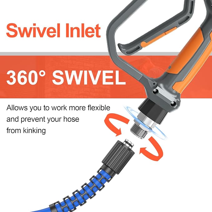 Pressure Washer Gun and Hose 3600 PSI, 50 FT Power Washer Hose, Extension Wand, 3/8" Swivel Quick Connector & M22-14mm Fitting, 30" Extension Wand & 7 Nozzle Tips