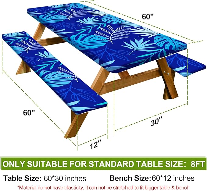 Play Tailor Picnic Table Cover with Bench Covers Camping Essentials Waterproof Windproof Camping Tablecloth with Drawstring Bag, Fitted Rectangle Tables and Seats, 60in, Dark Blue