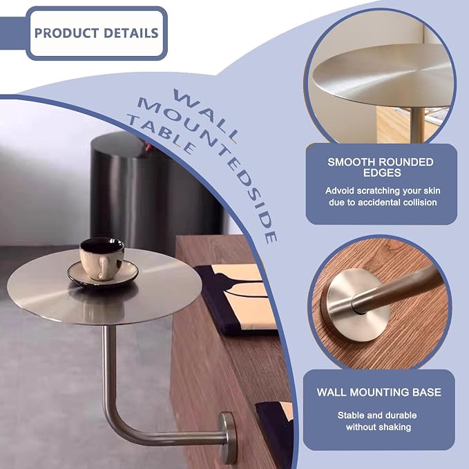 Silver Stainless Steel Round Bistro Table - Wall-Mount Cocktail Bar Table for Indoor/Outdoor Dining - Compact 30x30x45cm Pub Table, Perfect for Home & Patio