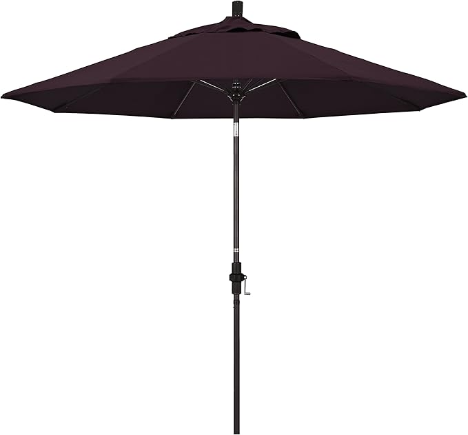 California Umbrella 9' Round Aluminum Pole Fiberglass Rib Market Umbrella, Crank Lift, Collar Tilt, Bronze Pole