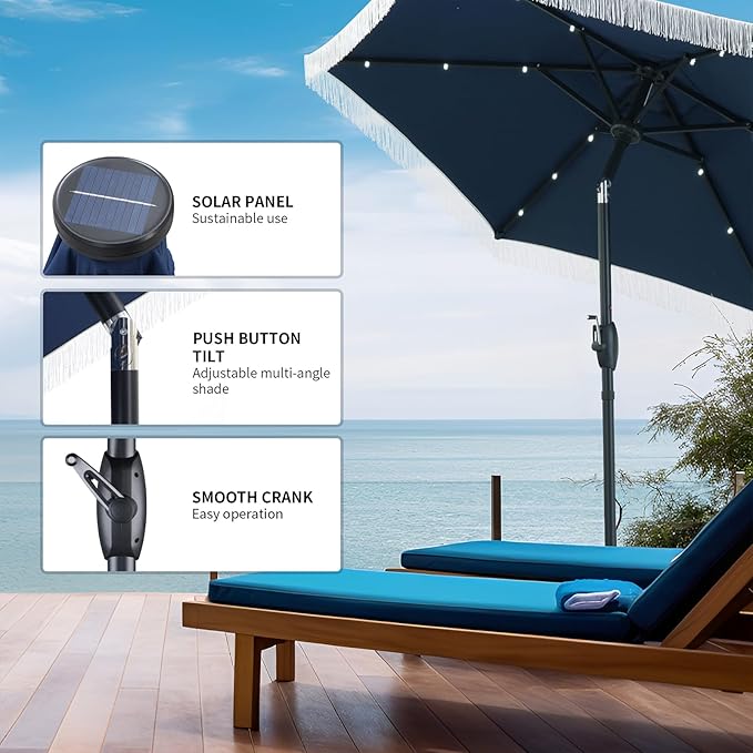 GDY 7.5FT Patio Umbrella Outdoor Table Umbrella(Optional with Light or Base), Market Umbrella with Crank for Garden, Lawn, Deck, Backyard & Pool