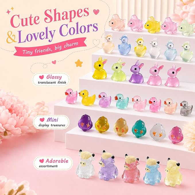 110 Pack Mini Animals Tiny Animal Figurines Bulk for Miniature Glow in Night Dollhouse Decor Accessories Garden Aquarium Potted Ornament Party DIY Charms Office Classroom Activity to Hide