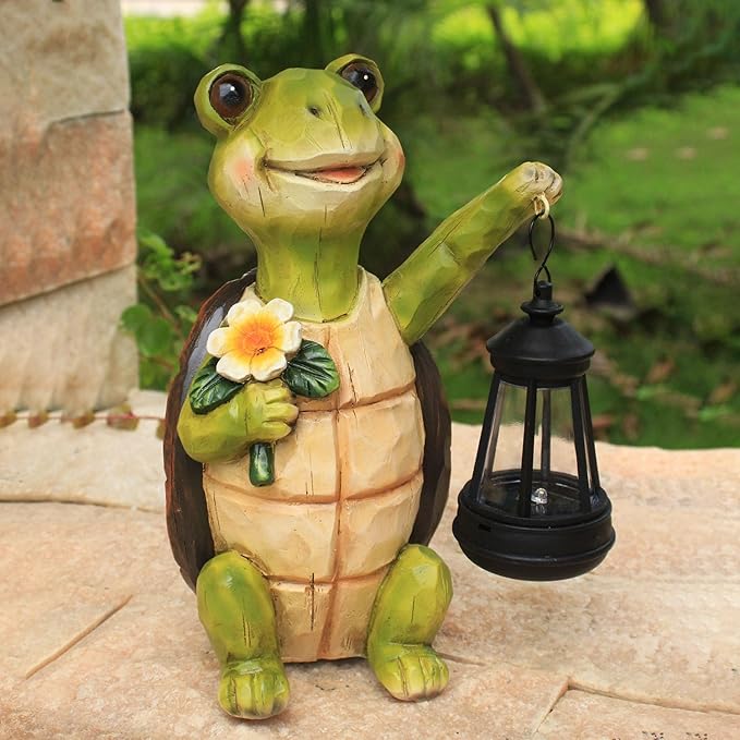 Garden Statue Outdoor,Solar Turtle Decor Lights,Resin Figurine Turtle with Solar Light for Patio,Balcony,Yard,Lawn Ornament,Perfect Garden Gift (Turtle 1)