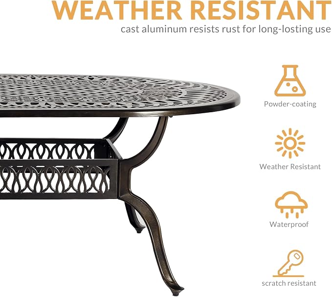 9-Piece Patio Dining Set, Outdoor Patio Table and Chair Set of 84” Oval Cast Aluminum Dining Table with Umbrella Hole, 6 Stationary, 2 Swivel Rocker Chairs, Patio Funiture Set, Red