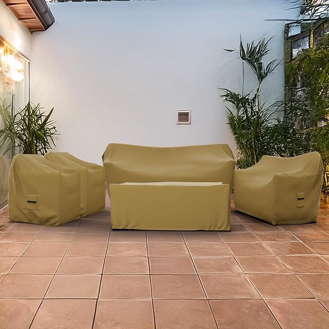 Covers & all Patio Furniture Cover Set, 5 Piece Outdoor Furniture Covers, Water-Repellent UV & Weather-Resistant Covers for Sofa, Loveseat, Chairs & Coffee Table with Elastic & Padded Handles