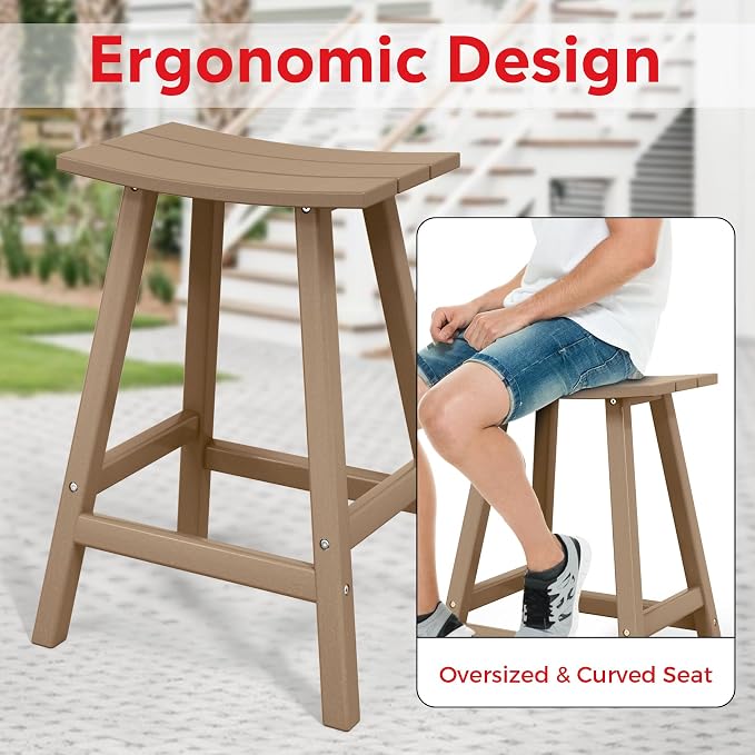 Costaelm Outdoor Bar Table, 37" Counter Height Round Patio Cocktail Bar Table, Patio Bar Table 3-Pieces Set Bistro Dining Table Pub Table for Deck, Backyard, Garden, Weathered Wood