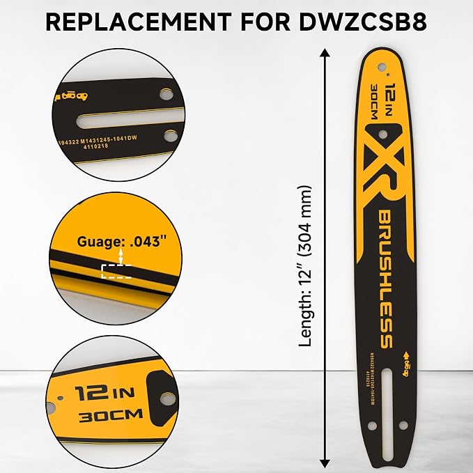 12-Inch DWZCSB12 Chainsaw Guide Bar and DWO1DT612 Saw Chains, Durable Guide Bar Compatible with DEWALT Chainsaw DCCS620, DCCS620B, DCCS620P1
