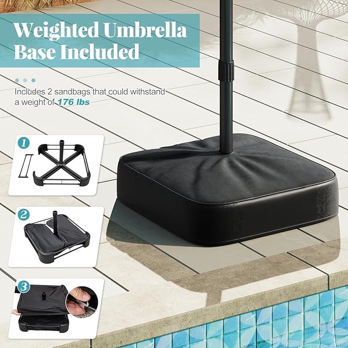 Tangkula 15FT Double-Sided Solar Patio Umbrella, Extra-Large Outdoor Twin Umbrella with 48 LED Lights, Vented Top, Crank Handle, 12 Ribs, Weighted Base Included for Backyard Poolside Deck (Turquoise)