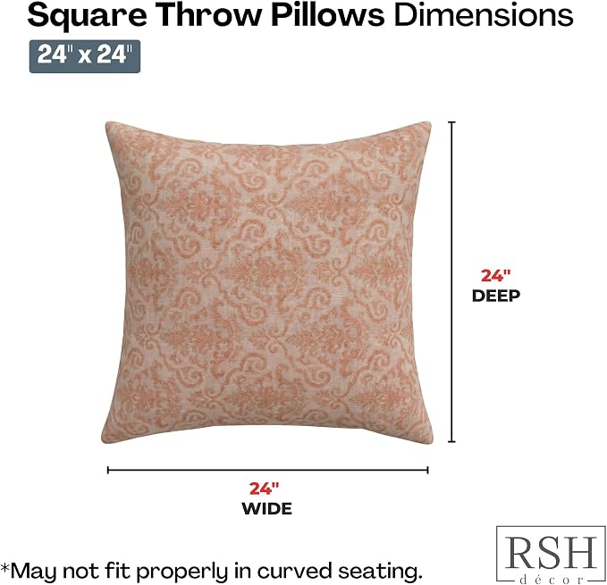 RSH DECOR Square Throw Pillows Set of 4, 24" x 24", Outdoor Pillows Waterproof, Outdoor Pillow Covers, Pillow Covers for Couch, Rialto Papaya, Made in USA