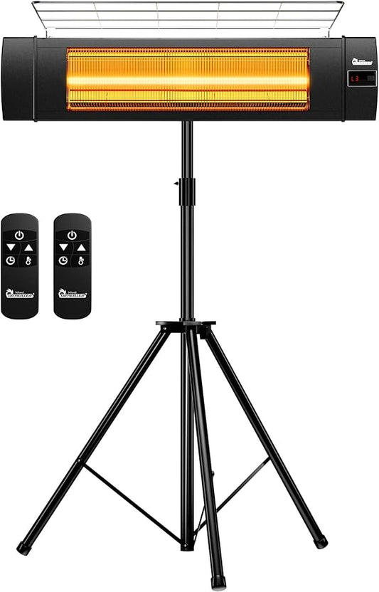 DR. INFRARED HEATER Carbon Infrared Patio Heater with Tripod, Remote Control, Optional On/Off Tip-Over Protection, Freestanding or Wall-Mounted, Black