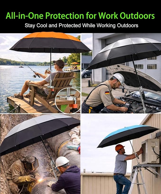 Magnetic Umbrella with Base Kit, Folding HVAC Umbrella with Magnetic Base & Clamp, Stay Cool and Dry for Rooftop & Construction