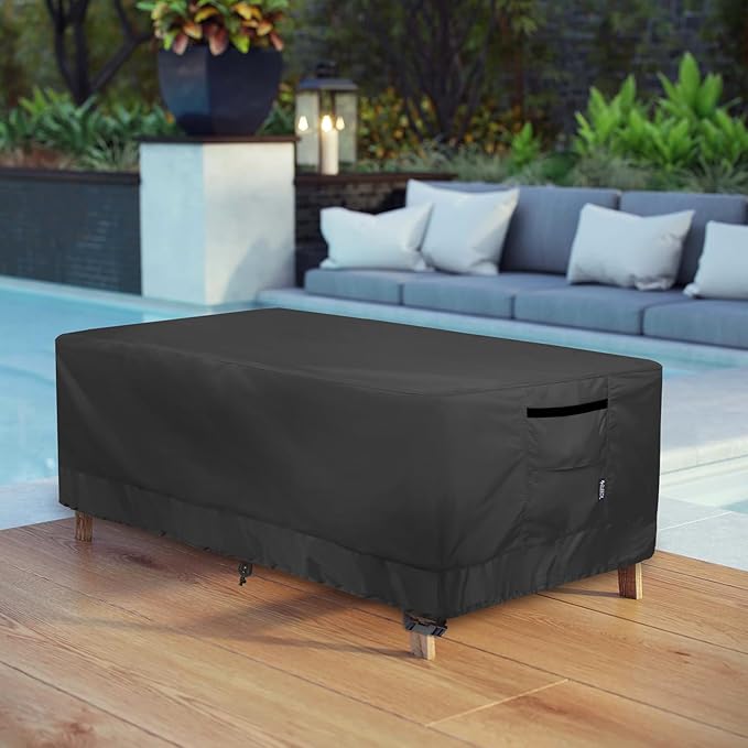 Patio Coffee Table Cover, Waterproof Rectangular Small Side Table Cover for Outdoor Furniture 36L x 22W x 18H inch, Black