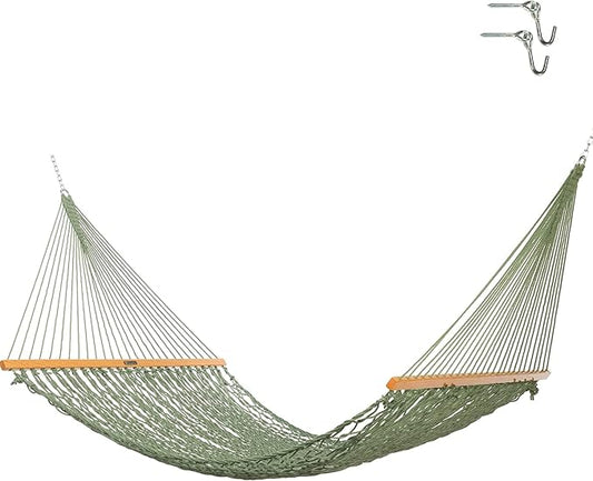 Original Pawleys Island Deluxe Meadow DuraCord Rope Hammock – 13 ft. x 65 in, 2-Person, 450 lb Capacity, Oak Spreader Bar, Zinc-Plated Hardware, Handcrafted in the USA