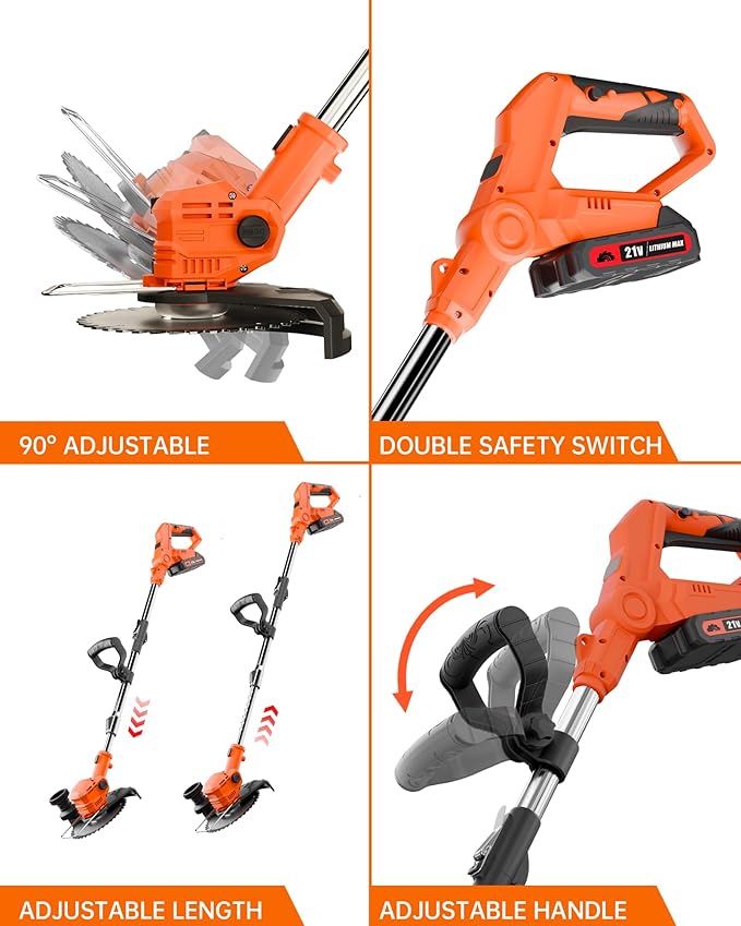21V Cordless Weed Wacker, 3-in-1 Foldable String Trimmer/Edger/Grass Cutter, Lightweight Cordless Weed Eater with 2x2.0Ah Batteries & Charger for Lawn Garden Yard Maintenance