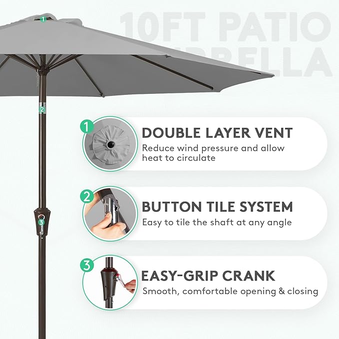 JEAREY 9FT Outdoor Patio Umbrella Outdoor Table Umbrella with Push Button Tilt and Crank, Market Umbrella 8 Sturdy Ribs UV Protection Waterproof for Pool, Garden (Light Gray)