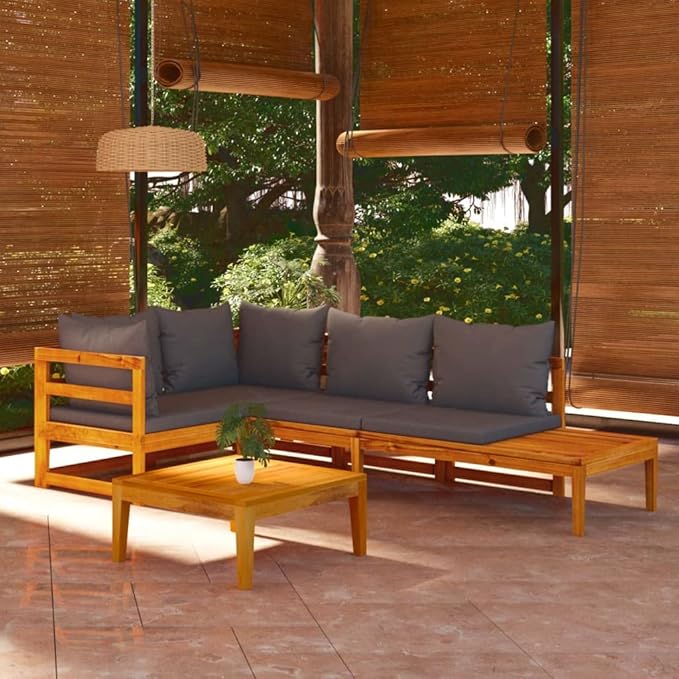 Patio Lounge Set with Dark Gray Cushions,Patio Furniture Sets,Patio Conversation Sets,Outdoor Furniture Sets,for Garden,Backyard,Outdoor,4 Piece Acacia Wood