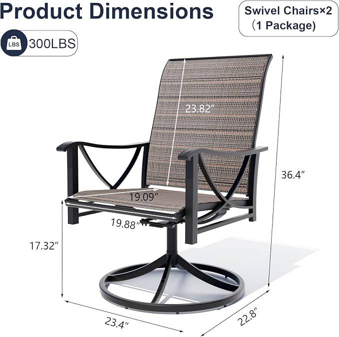 Gotland Patio Swivel Chairs Set of 2, Outdoor Dining Chairs with Breathable Teslin Seat Cushion & Backrest, 360° Outdoor Swivel Chairs with Metal Frame, Patio Dining Chairs for Deck Garden Brown