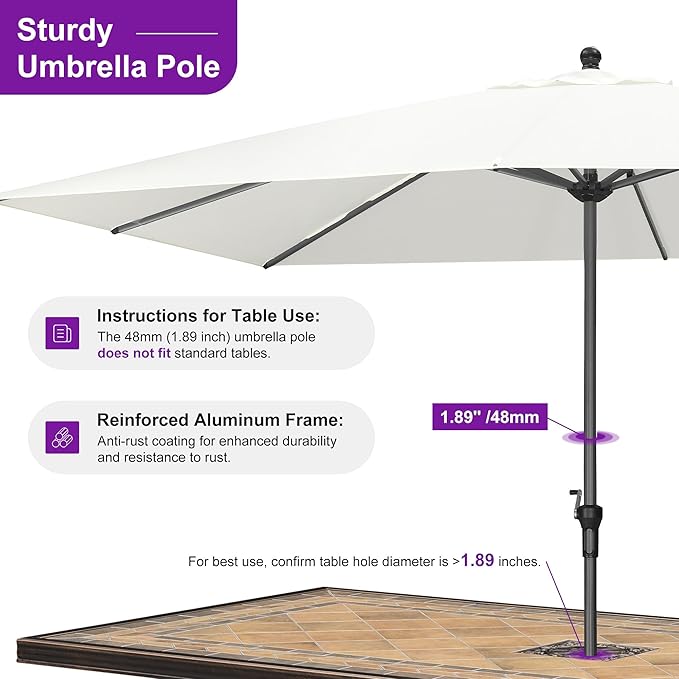 PURPLE LEAF 11.5' x 8' Patio Market Umbrella Outdoor Table Sun Umbrellas with Crank 8 Aluminum Sturdy Ribs for Pool Deck Backyard Beach White
