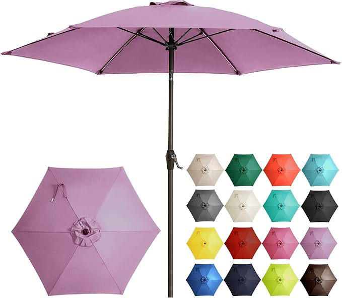 Ayge 7.5FT Large Outdoor Patio Umbrella Market Table Umbrella-UV Resistant, Easy Push Button Tilt and Crank, 6 Sturdy Fiberglass Ribs Heavy-Duty Pool Umbrella for Deck, Backyard,Garden, Yard,Purple
