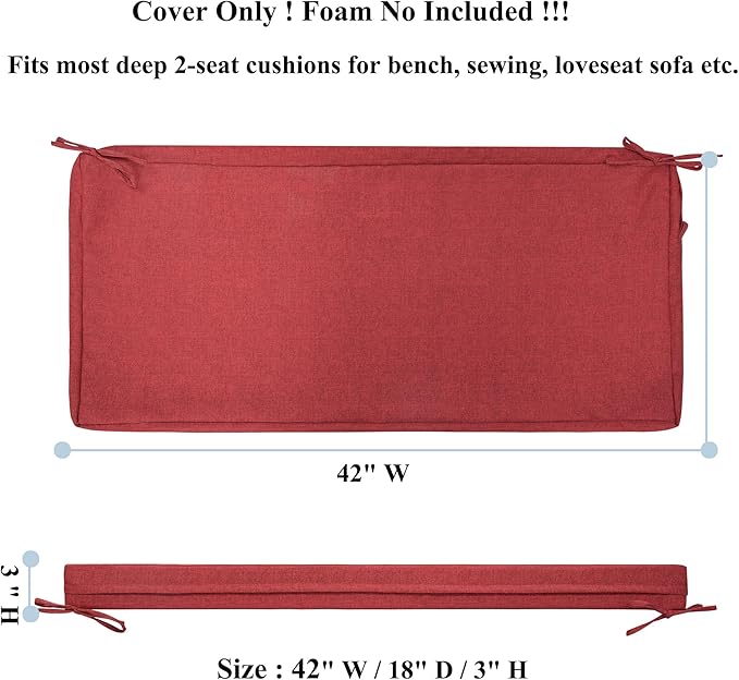 FUNHOME Outdoor Cushion Covers,42" x 18" x 3", No Insert! Patio Cushion Covers,Water Resistant Patio Bench Loveseat Cushion Covers 1 Pack, Sangria Red(Covers ONLY)