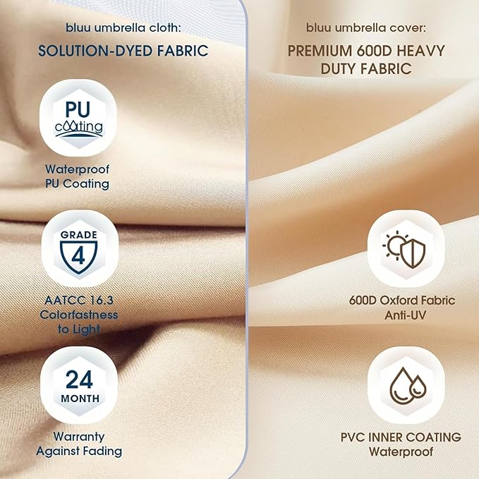 BLUU BANYAN 10 FT Patio Offset Umbrella Cantilever Hanging Umbrellas, 24 Month Fade Resistance & Water-repellent UV Protection, Crank & Cross Base (Beige, 10 FT WITH 600D COVER)