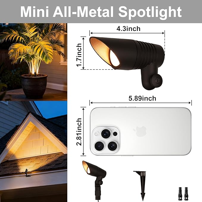 Mini LED Spot Lights Outdoor, 5W 12V Outdoor Bronze Low Voltage Landscape Spot Lights Wired for Tree House Yard Garden, 60° Beam Angle, 2200K/2700K/3000K/4000K /5000K, Aluminium, 1PK