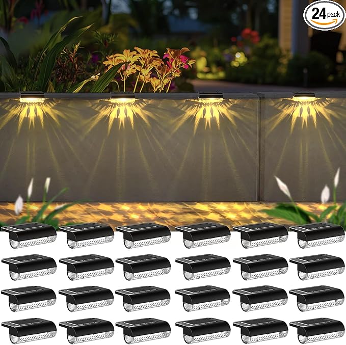 Mancra Solar Step Lights Outdoor, Solar Deck Lights Waterproof Outdoor Lighting for Patio Fence Stairs Post Railing Yard and Garden (Warm White, 24 Pack)