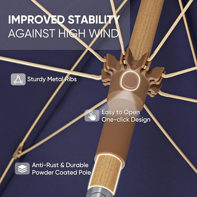 Tempera Heavy Duty High Wind Beach Umbrella with Sand Anchor & Carry Bag | Patio Outdoor Umbrella with Aluminum Frame and Push Button Tilt, Ideal for Travel Garden Lawn, UPF 60+