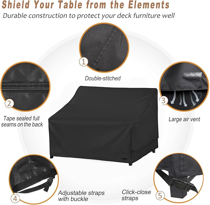 NettyPro Patio Furniture Sofa Cover Waterproof Heavy Duty Outdoor Couch Cover 3 Seater, 79" Wx 38" Dx 35" H, Black