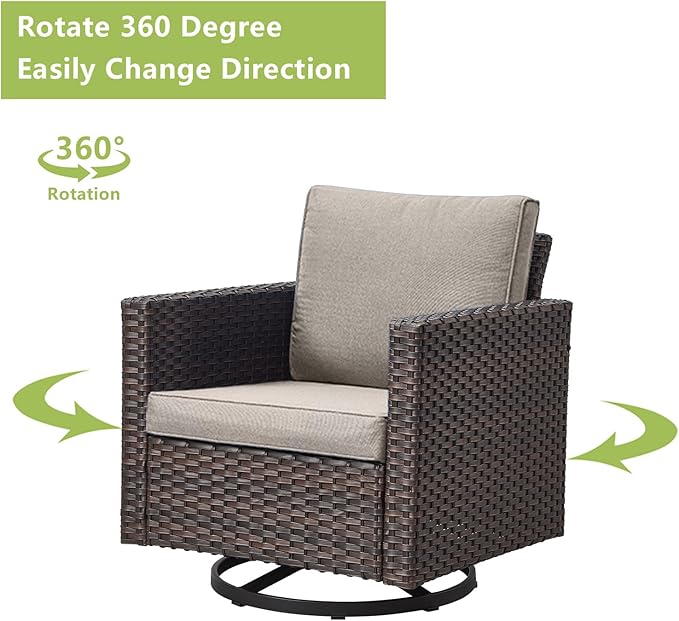 Rilyson Wicker Outdoor Patio Furniture Set - 8 Piece Patio Conversation Set with 4 Swivel Rocker Chairs,2 Rattan Ottoman,1 Couch and 1 Metal Coffee Table for Outside Porch Deck Backyard(Brown/Grey)