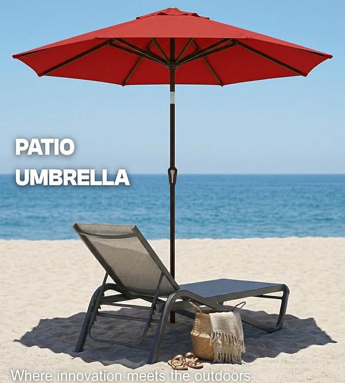 PatioKingdom Auto-Tilt 9FT Patio Umbrella Outdoor with 8 Sturdy Fiberglass Ribs,Market Table Umbrella for Pool,Backyard,Deck and Garden