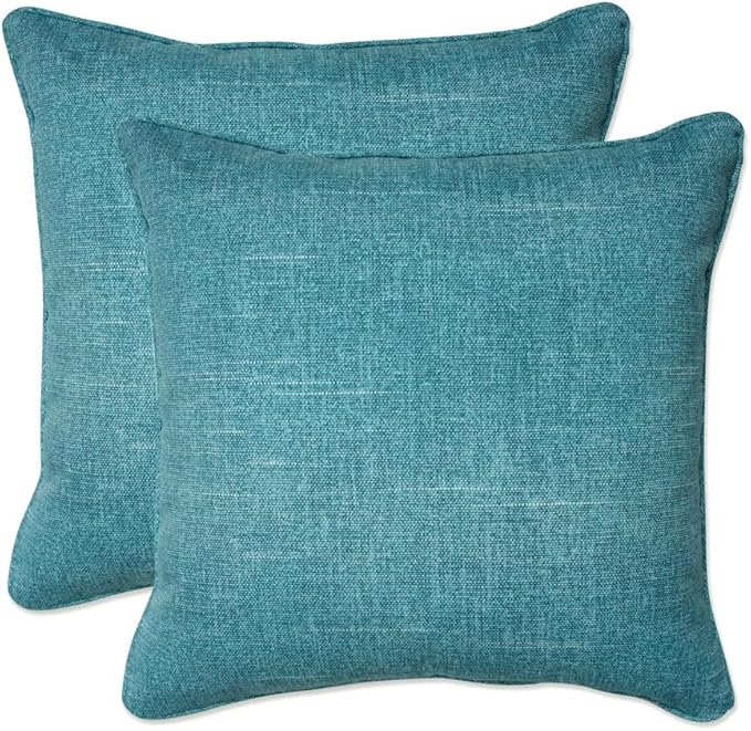 Pillow Perfect Tory Solid Indoor/Outdoor Small Throw Pillow Plush Fill, Weather and Fade Resistant, Small Throw - 16.5" x 16.5", Aqua, 2 Count