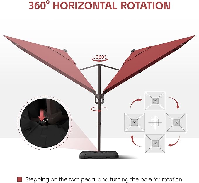 GENTEACO 10X10 FT Cantilever Umbrella, Large Offset Patio Umbrella with 6 Angle Tilts & 360° Rotation, Large Square Sun Umbrellas for Outdoor Patio Pool Deck Market, Red