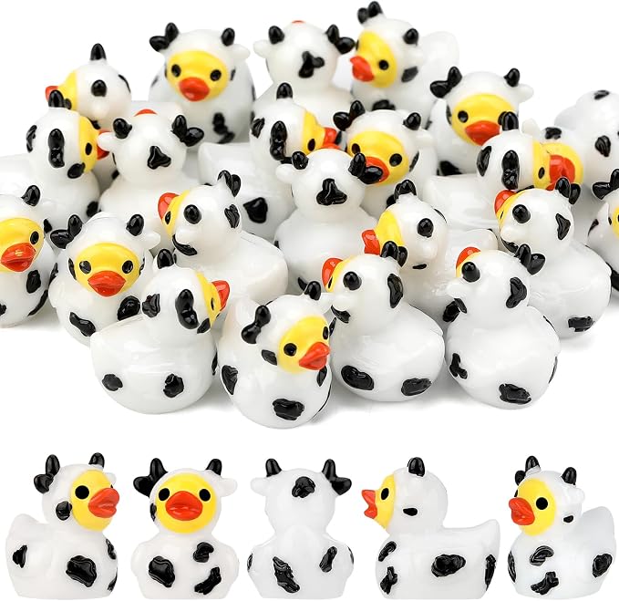30 Pcs Cow Ducks, Mini Cow Resin Ducks Bulk | Cute Cow Print Duck, Funny Cow-Printed Resin Duck Figurines for Birthday Party Favors Landscape Decorations (Cow Duck)