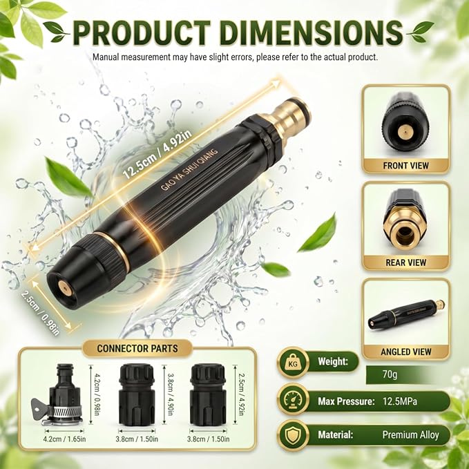 PowerJet High Pressure Water Gun-5-in-1 Nozzle,Garden Hose Pressure Booster,3000PSI Booster, Heavy Duty for Car Wash, Garden Watering & Outdoor Cleaning