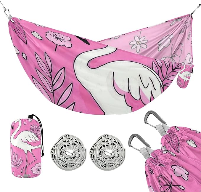 Elegant Animal Flamingo Peach 330lb Capacity Outdoor Hammock with Portabl Carry Bag Fabric Hammock for Outside Patio Garden Silla hamacas para adultos