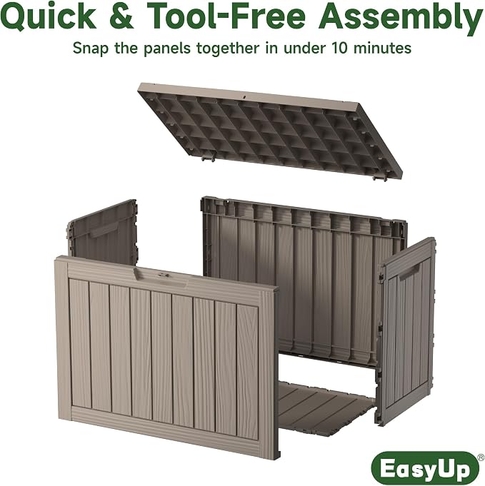 EasyUp 55 Gallon Deck Boxes Outdoor Waterproof, Resin Outside Storage Box for Patio Cushion Furniture Pool Accessories Garden Tools Indoor Outdoor Storage Bench (55 Gallon, Gray)