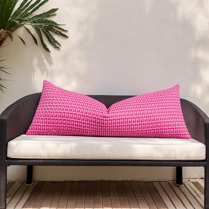 Kevin Textile Outdoor Waterproof Throw Pillow Covers 14x36 Inch Pack of 1 Valentines Day Boho Farmhouse Decorative Long Lumbar Cushion Covers for Garden Patio Tent Balcony Bench Couch Sofa, Hot Pink