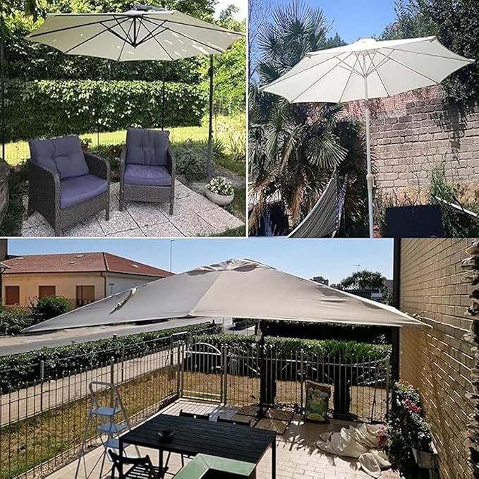 6 Ribs 8 Ribs Patio Umbrella Replacement Canopy 6.5ft 7.5ft 8.2ft 8.9ft 9.8ft 11.5ft UV Protection Waterproof Replacement Parasol Fabric Cover for Garden Outdoor Lawn(Khaki,7.5ft/8ribs)