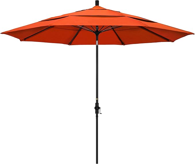 California Umbrella 11' Round Crank Lift, Collar Tilt, Aluminum Pole, Fiberglass Rib Patio Umbrella, Black Finish