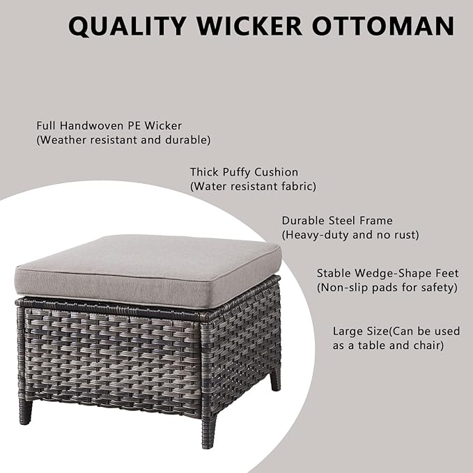 Rilyson Wicker Patio Furniture Set - 4 Piece Rattan Outdoor Patio Conversation Sets with 2 Wicker Chairs and 2 Wicker Ottomans for Porch Deck Garden(Mixed Grey/Grey)