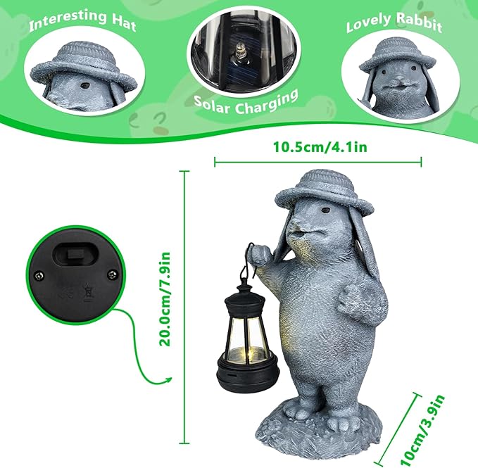 Solar Rabbit Garden Statue with Hanging Lantern - Funny Outdoor Bunny Figurine Easter Decor- Waterproof Resin Sculpture for Yard, Patio, Pathway - Easter Decorations & Birthday Gifts for Mom, Grandma